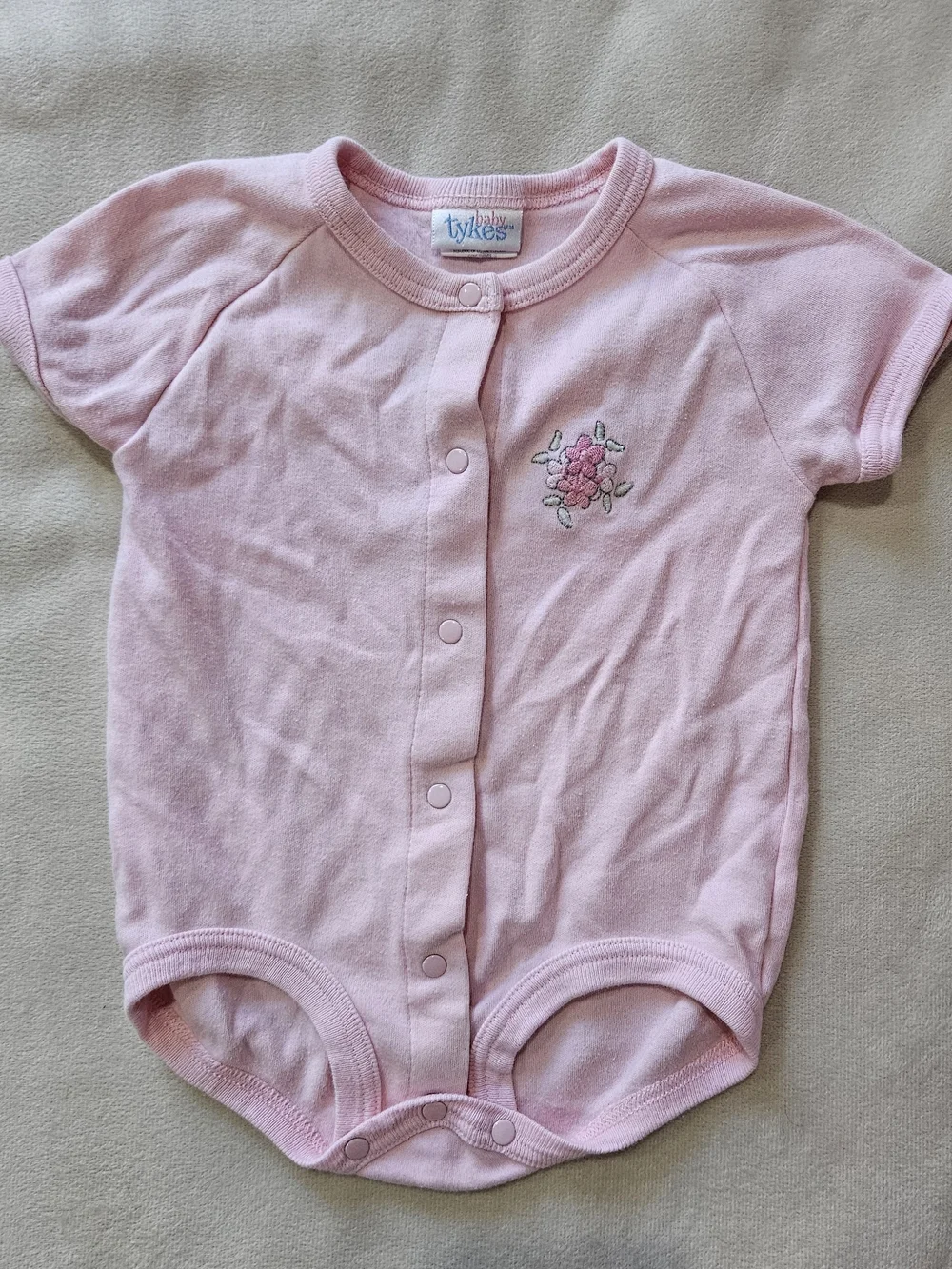 Tykes Baby Pink Bodysuit With Floral Embroidery - 6-9 Months